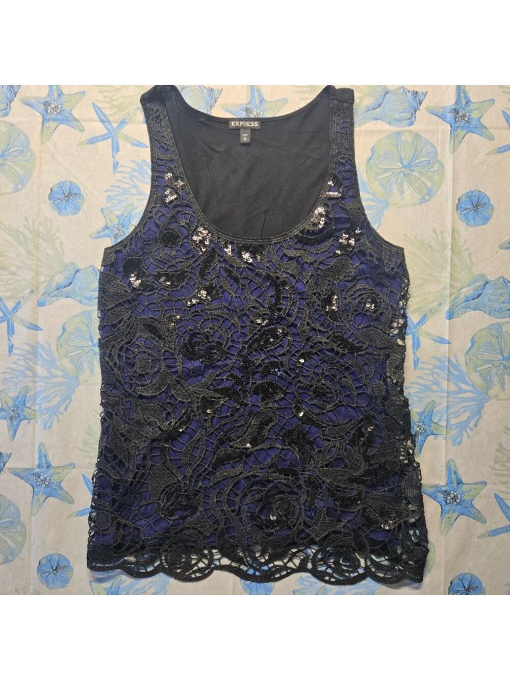 Express Black Floral Lace Sequin Tank Top Womens Sz XS (SKU 0220)